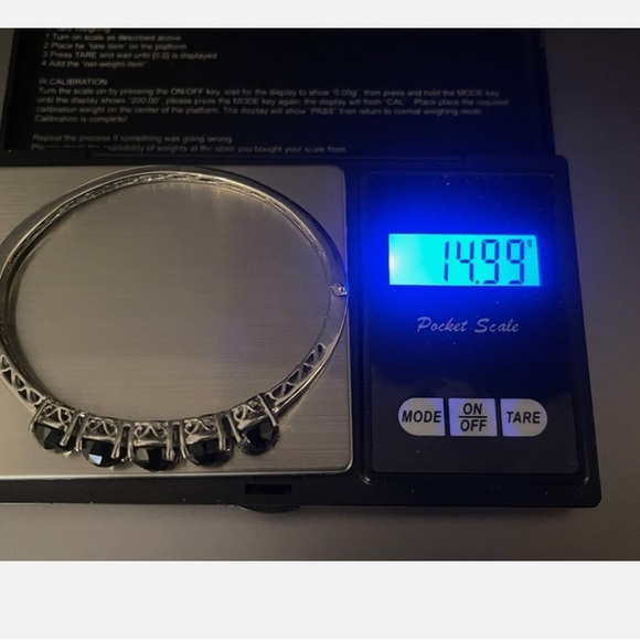 Karis silver Tone Black Stone Onyx? Bangle Cuff Tennis Bracelet - Picture 10 of 12